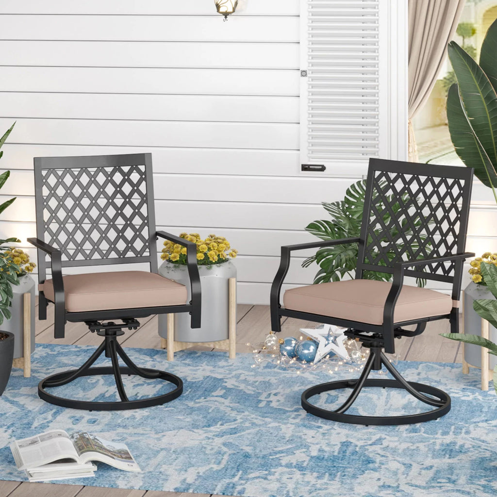 Set of 2 Metal Swivel Outdoor Dining Chairs with Beige Cushions K6448