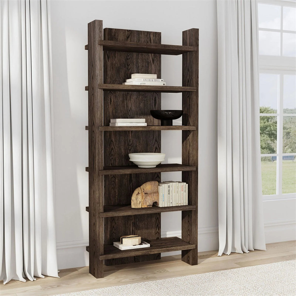 6 Shelf Tall Wood Bookcase E4470