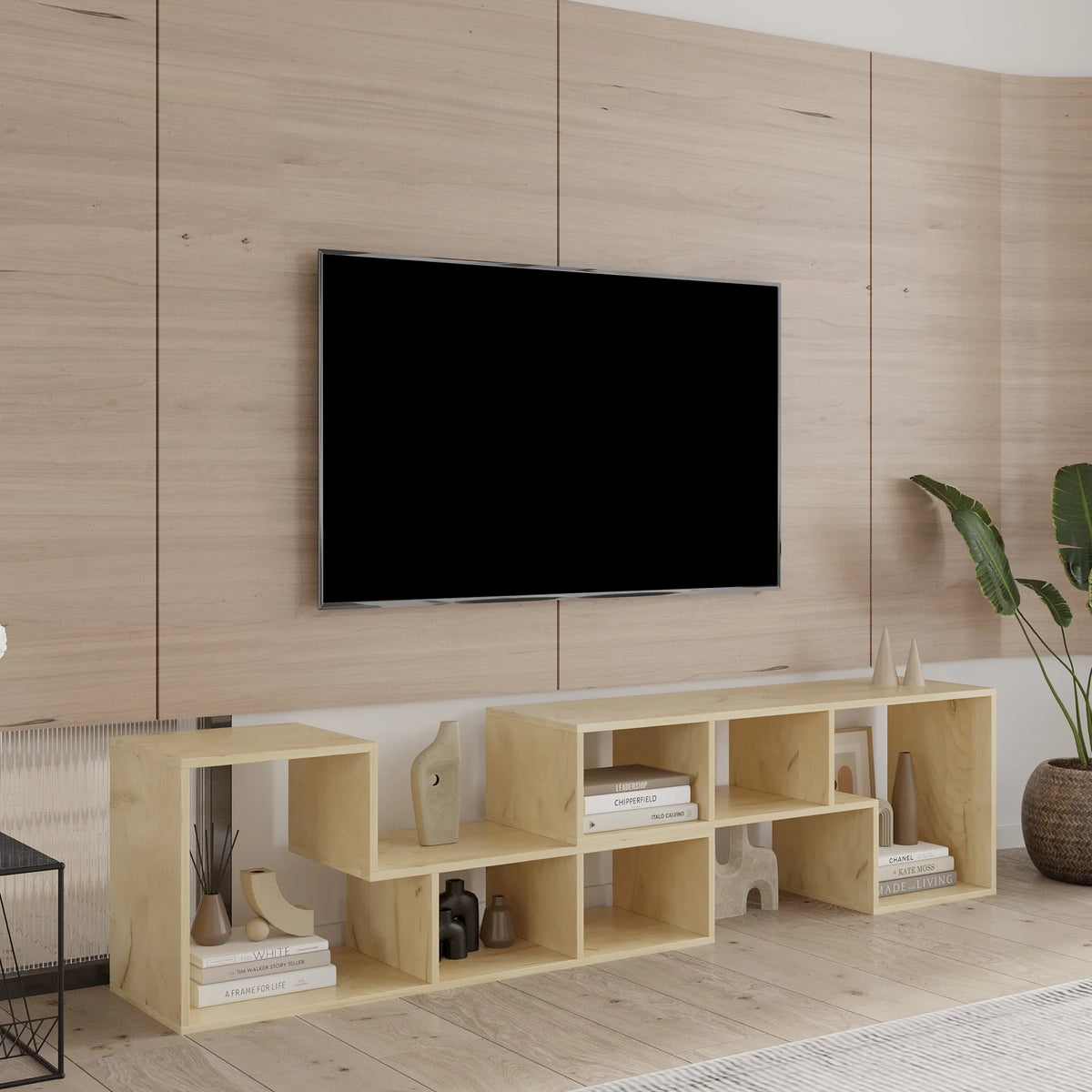 Oak L Shape TV Stand Storage Cabinet S3651