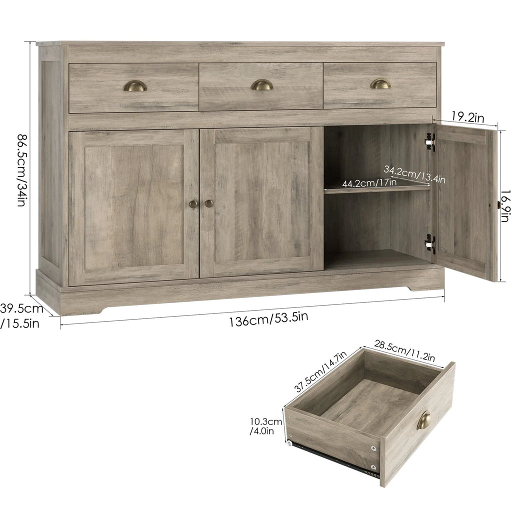 White 3 Drawer 3 Door Sideboard Storage Cabinet L727