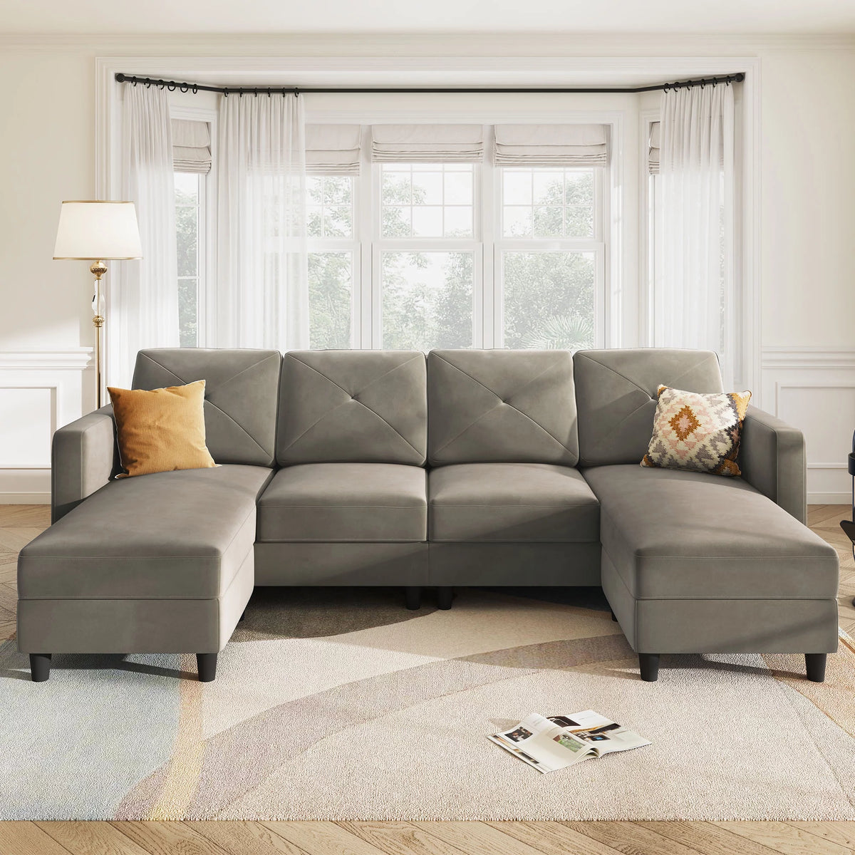 Velvet Sectional Sofa Couch Set with Chaise W62498