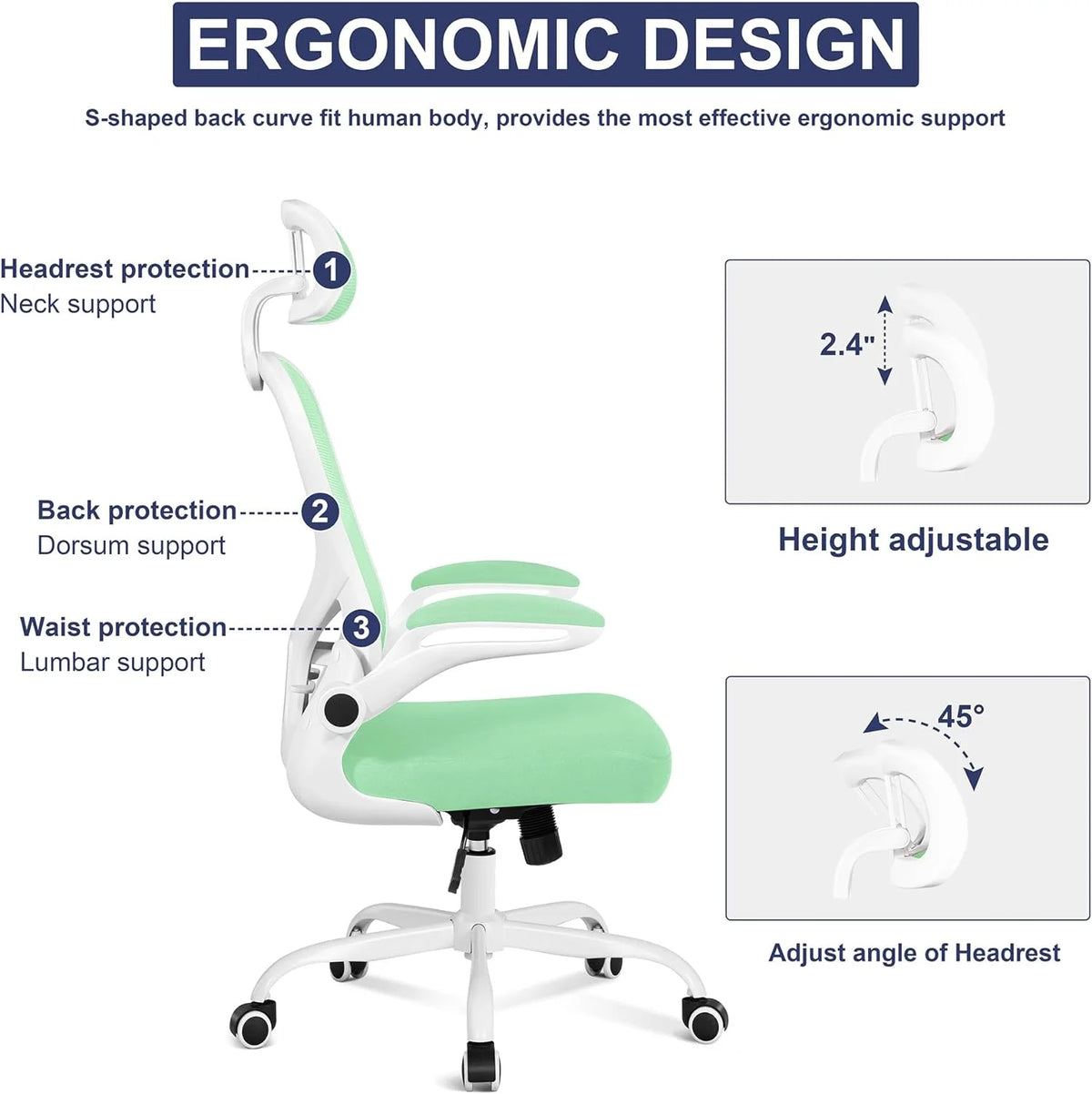 Ivory White Leather Office Chair with Flip Up Armrest P518