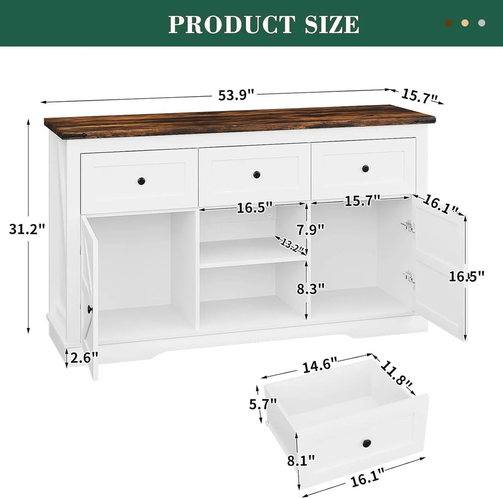White TV Stand with 3 Drawers and Shelves W9324