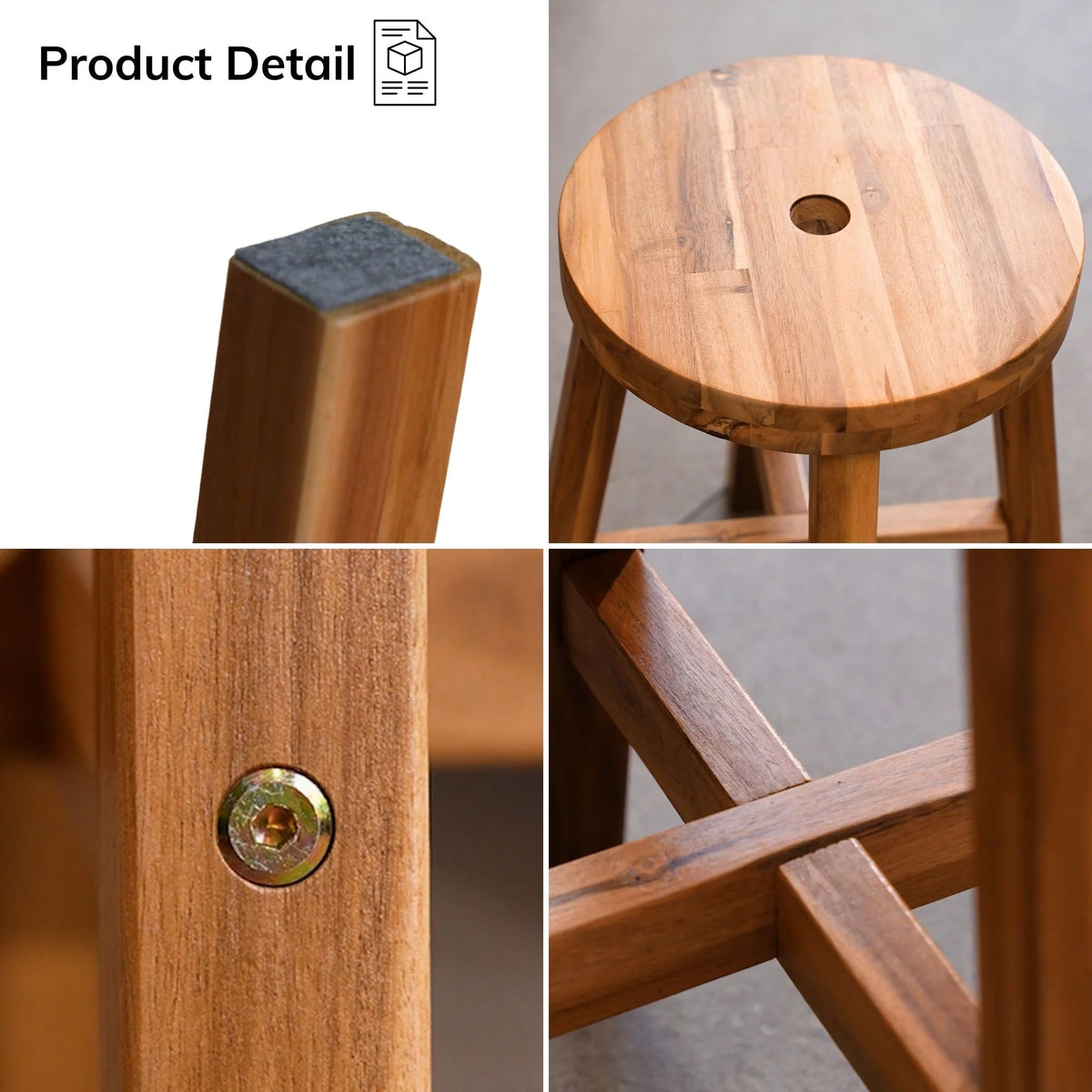Acacia Wood Stool Round Top Natural Color X85332