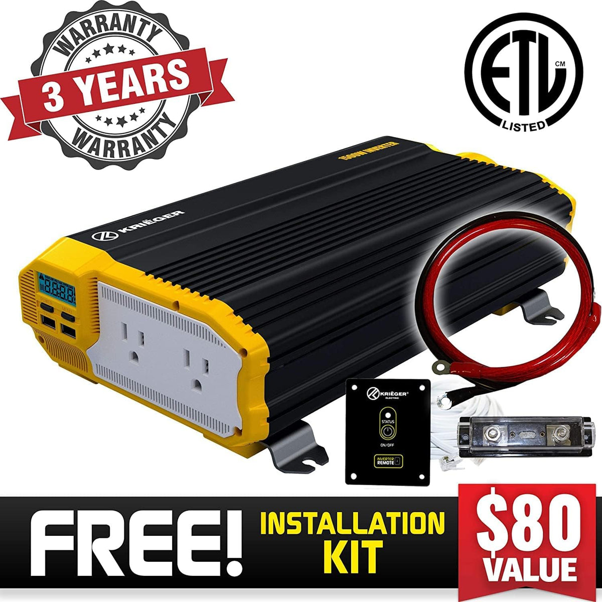 1500 Watts 12V to 110V Modified Sine Wave Power Inverter Z40448