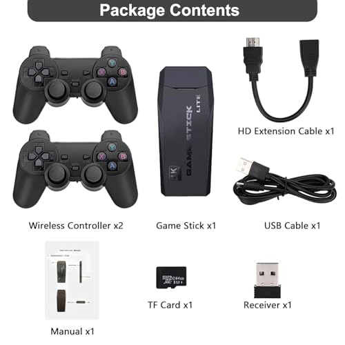Retro Game Console Stick 4K HDMI 2.4G Wireless Controllers 64GB W298