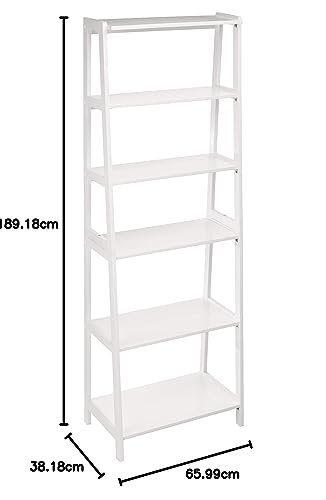White 5 Shelf Rubberwood Ladder Bookshelf C307827