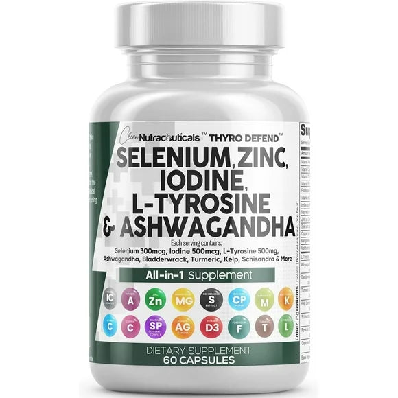 Selenium Zinc Iodine L Tyrosine Ashwagandha 60 Capsules J3344