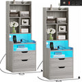 Set of 2 Gray Nightstand with Charging Station and 2 Drawers Y161604