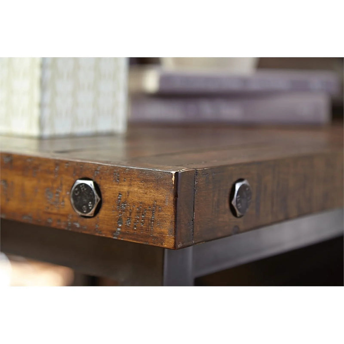 Brown Rectangular Coffee Table with Metal Frame L45859