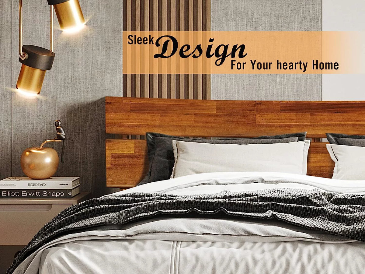 14 Inch Wood Platform Bed with Headboard Queen Size Caramel B5699