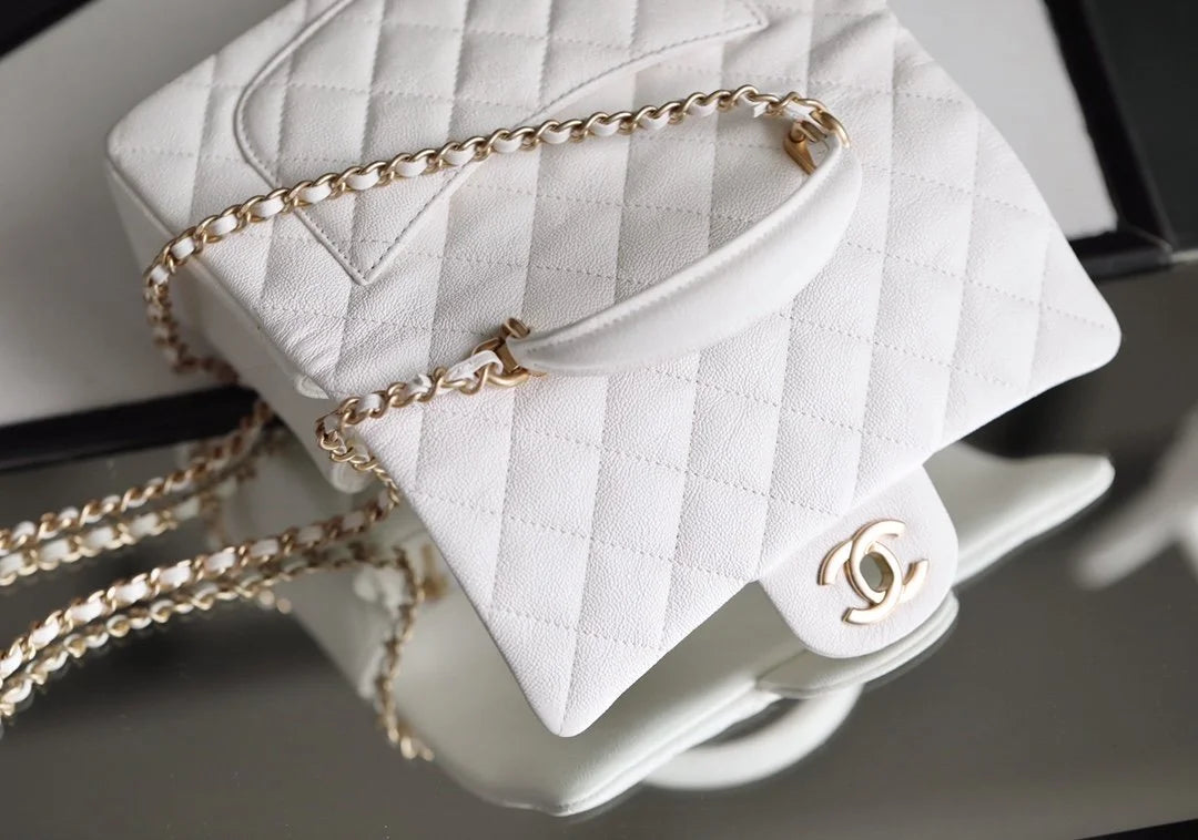 White Mini Flapbag With Top Handle K60430