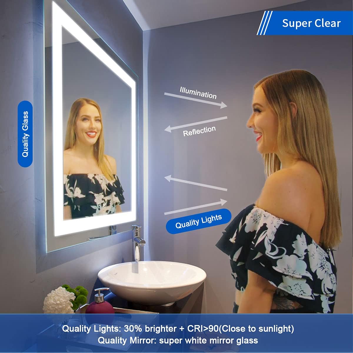 70 x 32 in Dimmable LED Anti-Fog Bathroom Mirror Y410728