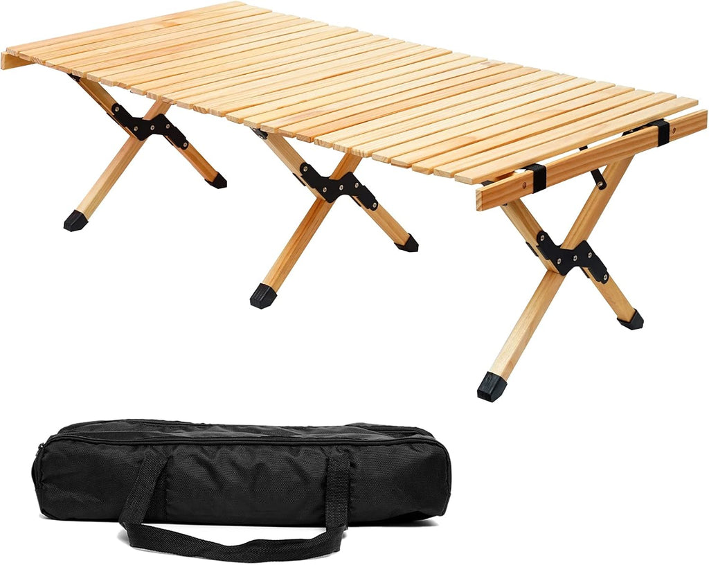 3ft Low Height Portable Folding Wooden Camping Table with Carry Bag E332844