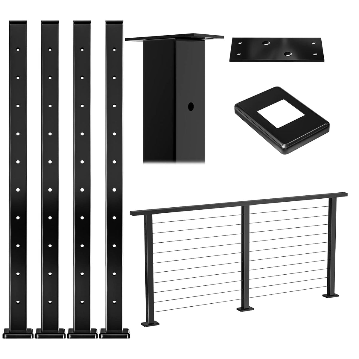 Black Square Stainless Steel Cable Railing Post 4Pack B17602