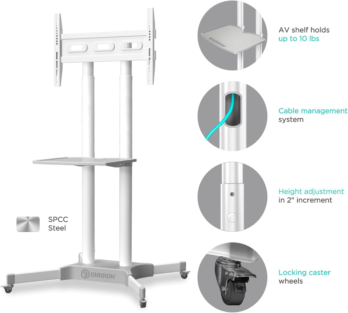 Mobile TV Stand for 32 to 65 Inch TV with Wheels Shelves M689