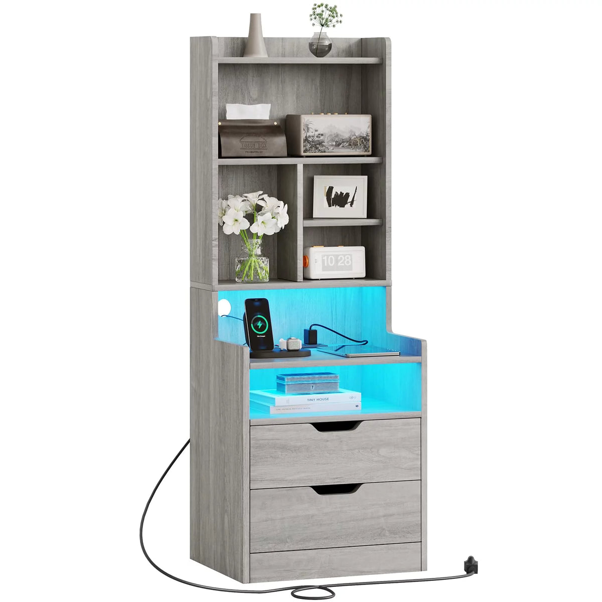 Set of 2 Gray Nightstand with Charging Station and 2 Drawers Y161604