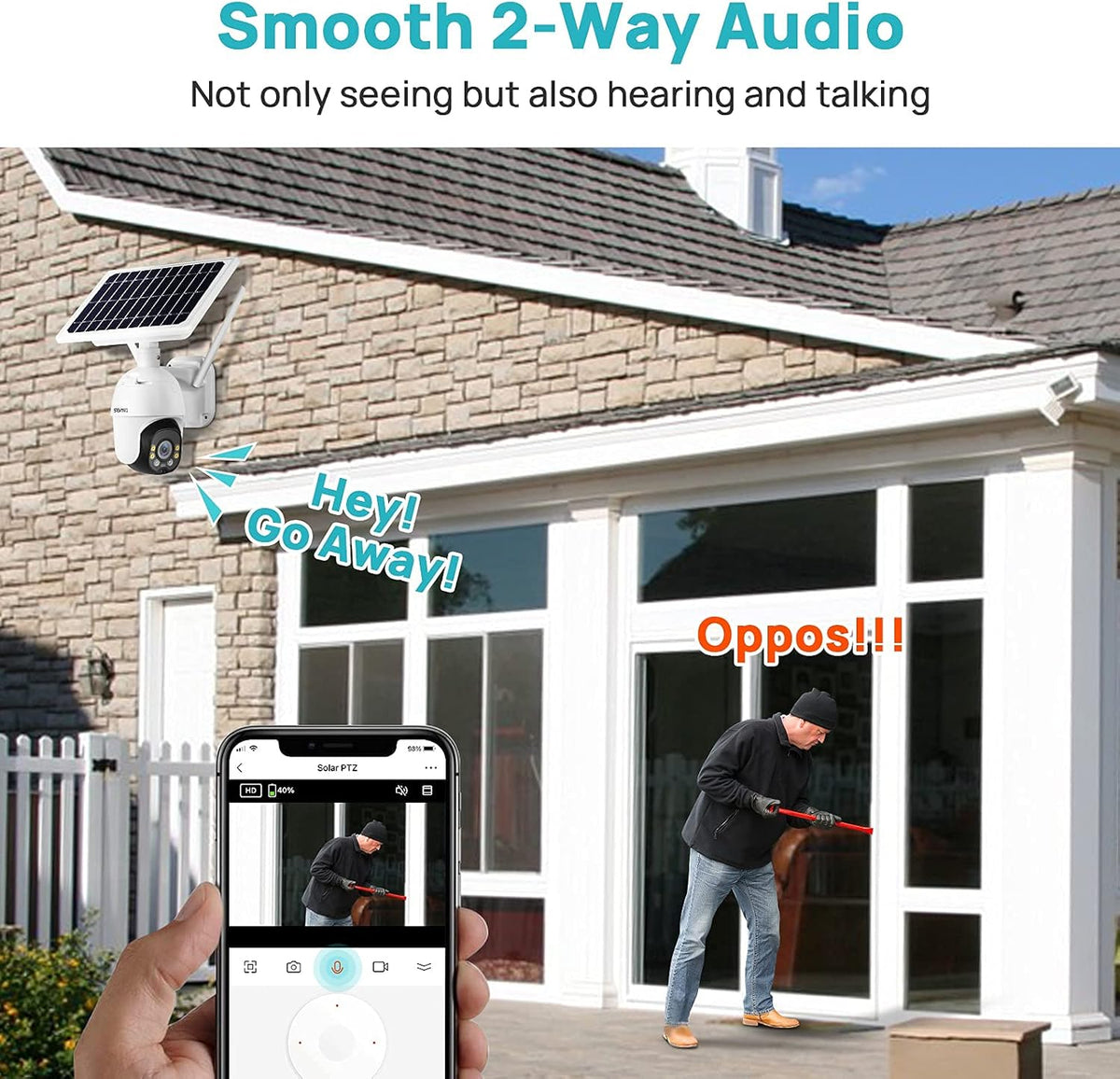 Solar Battery Powered 1080P PTZ Security Camera with 4X Digital Zoom M9329
