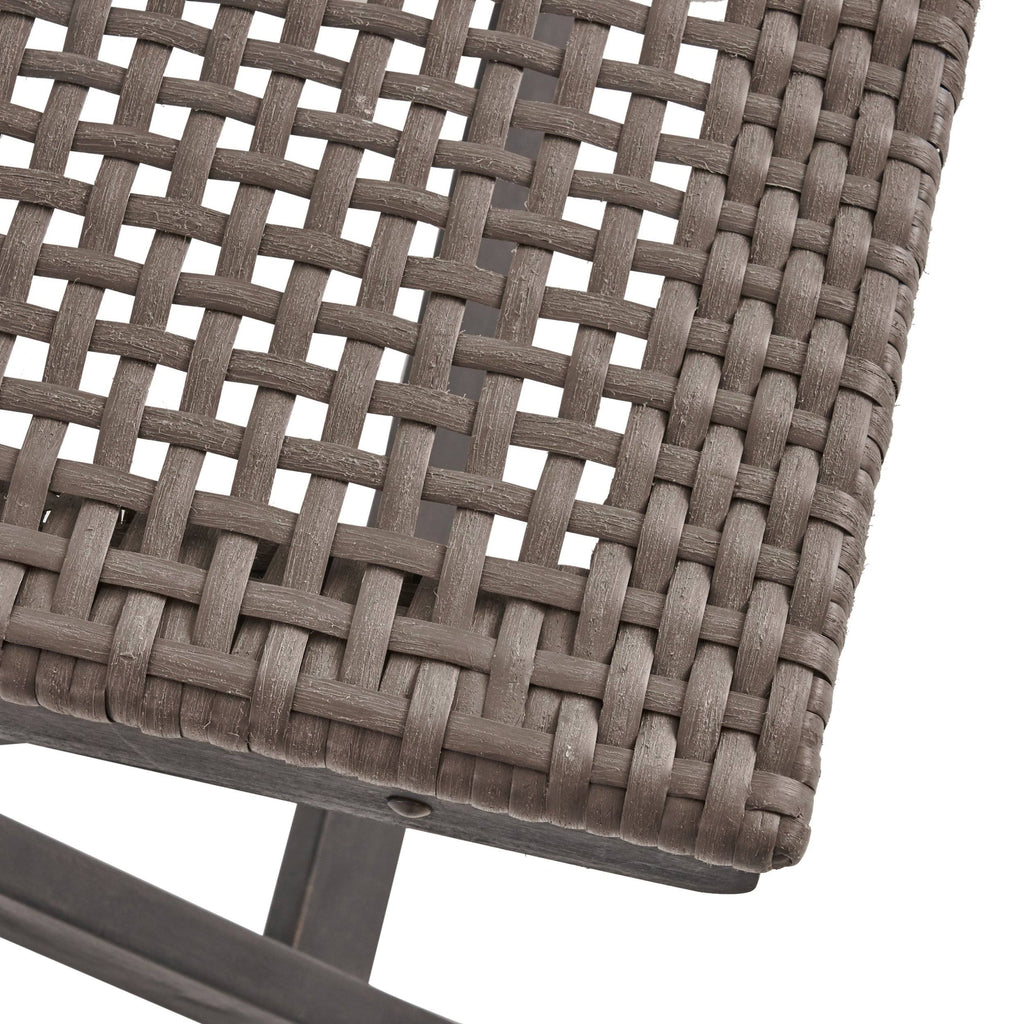 Acacia Wood Wicker Foldable Bistro Set with Chairs and Table Dark Gray T52378