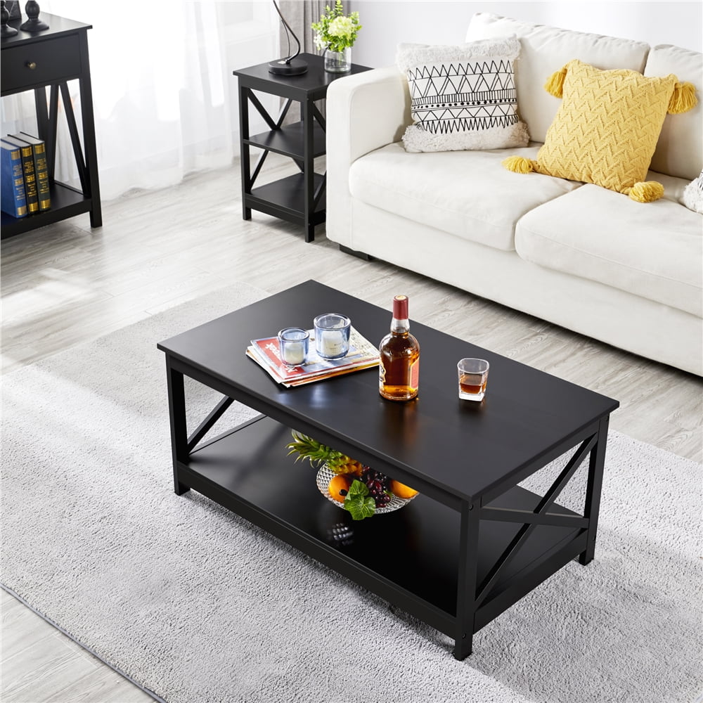 Wooden Rectangle Coffee Table with Storage Shelf O493628