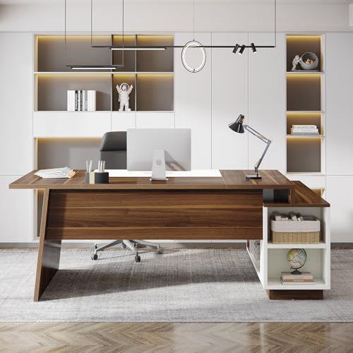 L-Shaped Executive Office Desk with Storage Cabinet and Shelves P923573