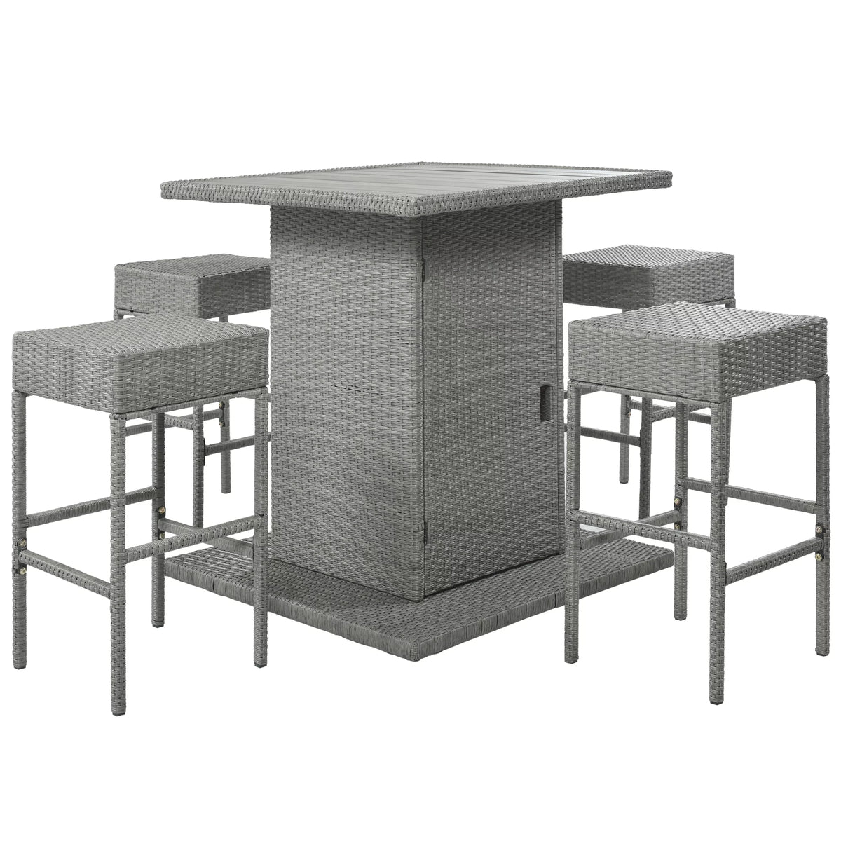 5 Piece Counter Height PE Rattan Patio Dining Set with Storage Table and Cushions O833821