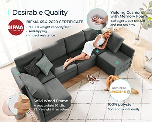 Dark Grey Modular Sectional Sofa with Storage J29523