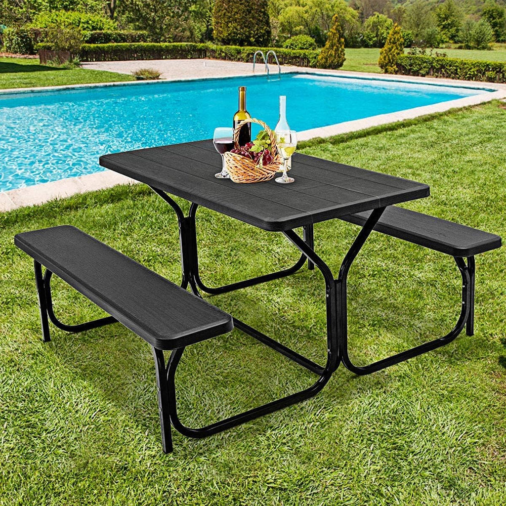 All Weather Metal Base Picnic Table Bench Set H3298