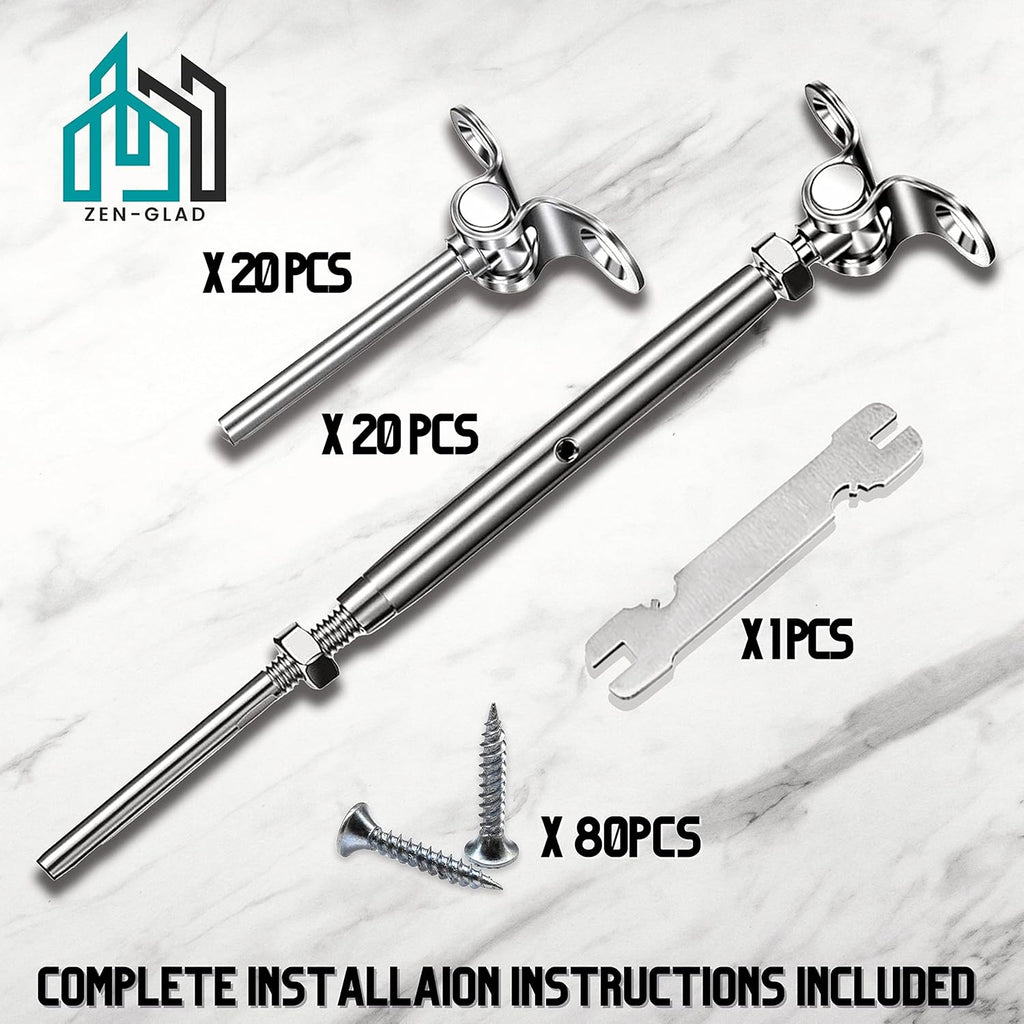 20 Sets T316 Stainless Steel Adjustable Angle Cable Railing Hardware Kit W78128