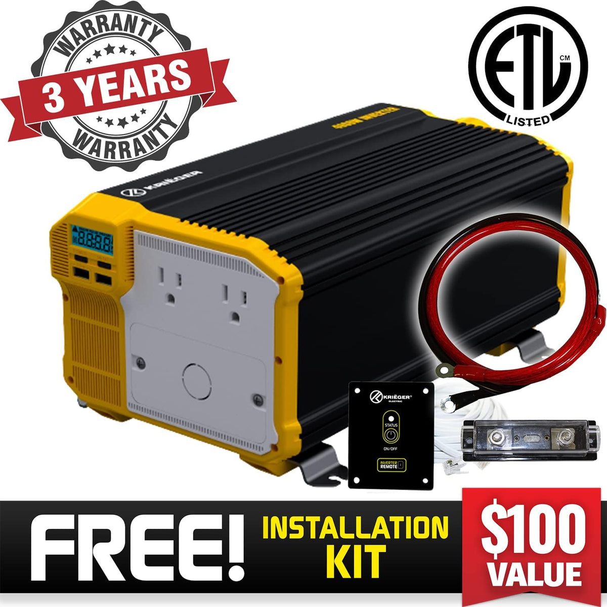 1500 Watts 12V to 110V Modified Sine Wave Power Inverter Z40448