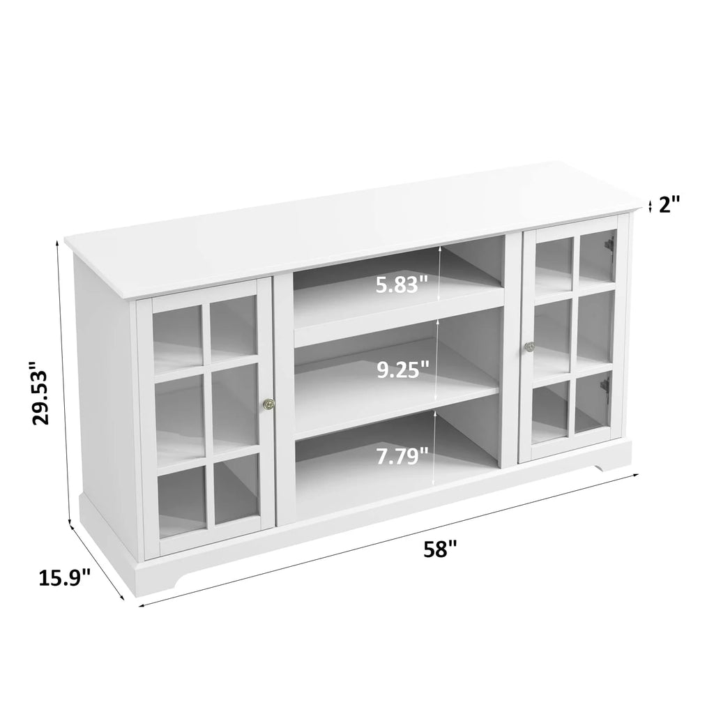 White Wood TV Stand with Glass Doors E985982