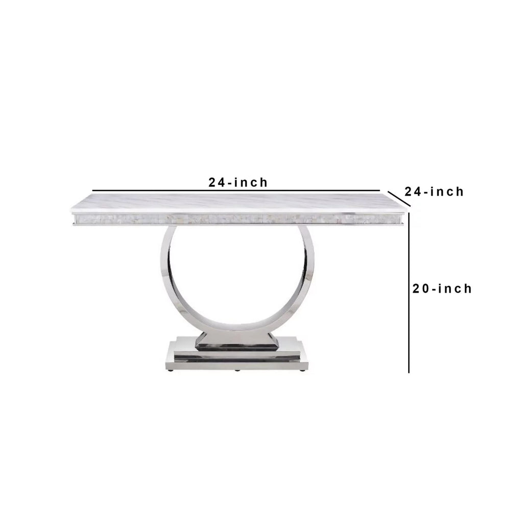 White Faux Marble Top Steel Base End Table V26337