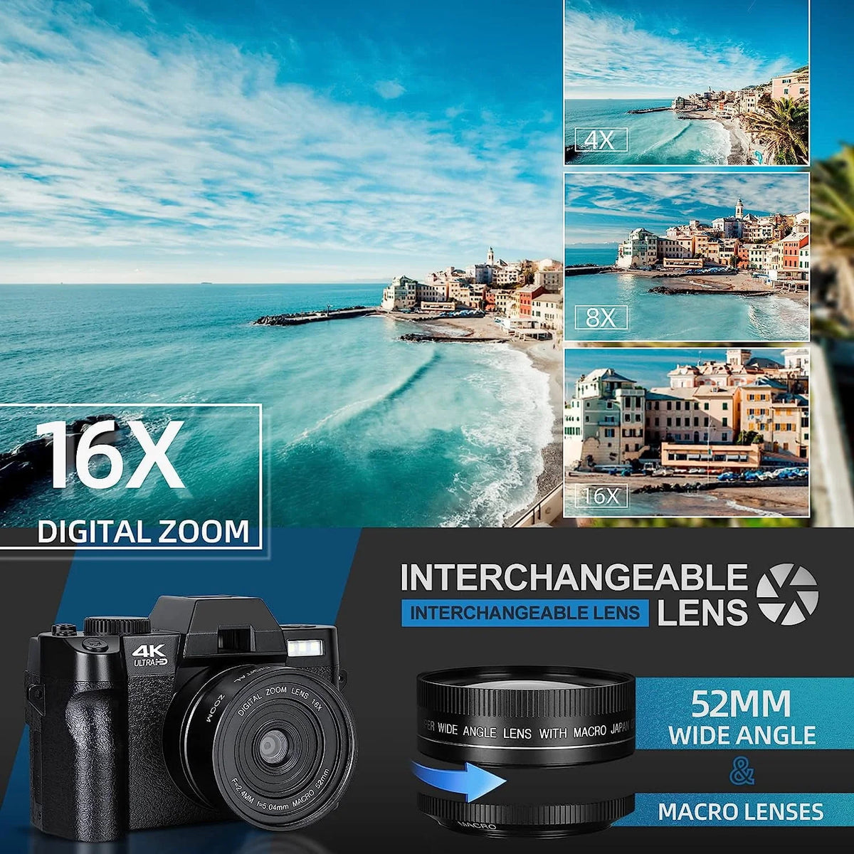 4K Ultra HD 48MP Digital Camera with Wide Angle Lens H426851