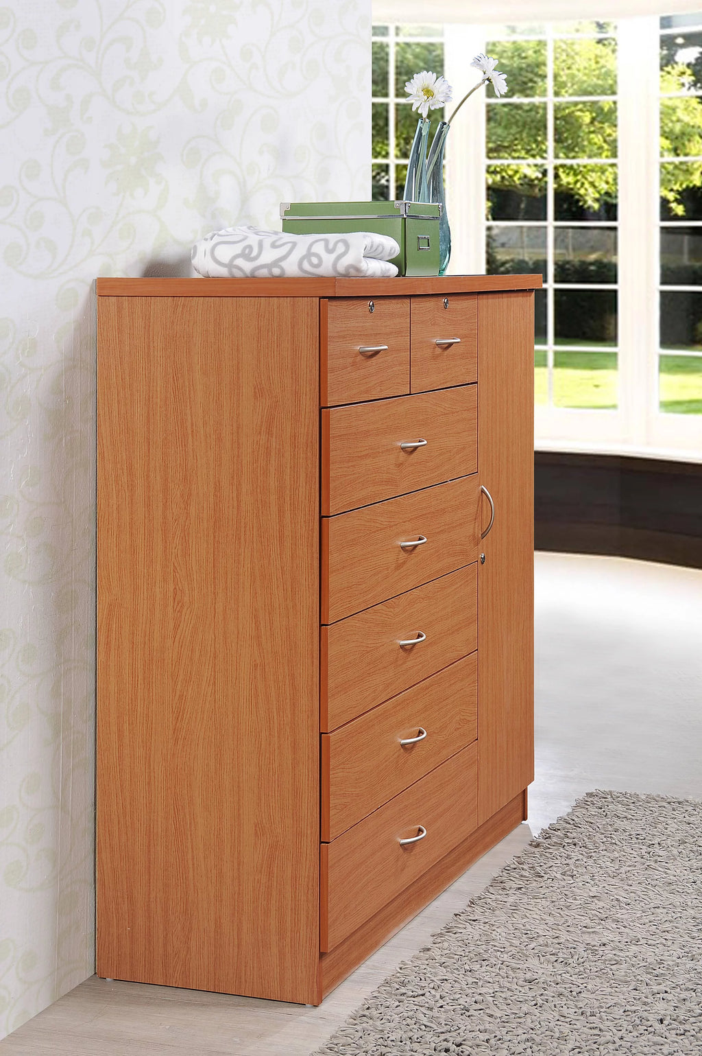 7 Drawer Dresser with Side Cabinet and 3 Shelves, Chocolate A824847