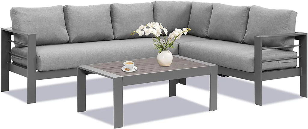 4 Pieces Aluminum Outdoor Sofa Set with Coffee Table E2410