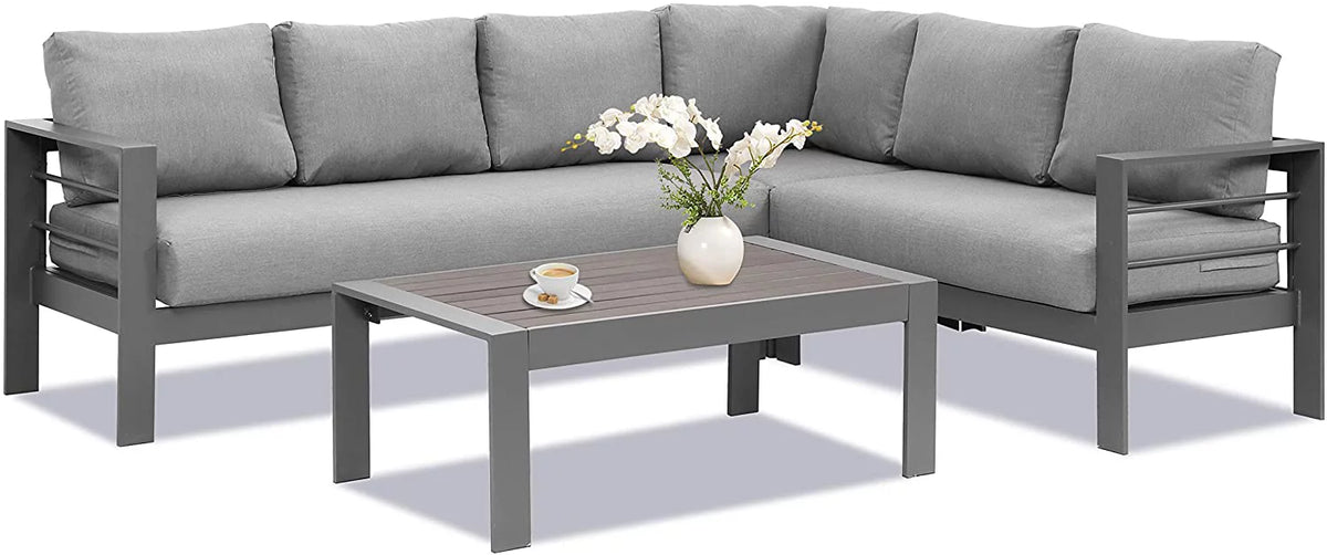 4 Pieces Aluminum Outdoor Sofa Set with Coffee Table E2410