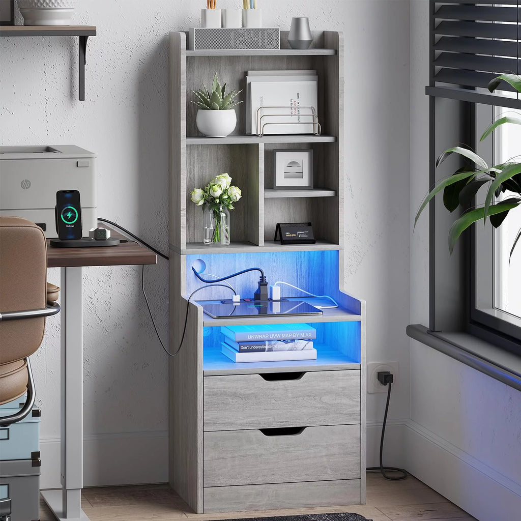 Set of 2 Gray Nightstand with Charging Station and 2 Drawers Y161604