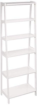 White 5 Shelf Rubberwood Ladder Bookshelf C307827