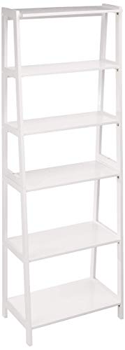 White 5 Shelf Rubberwood Ladder Bookshelf C307827