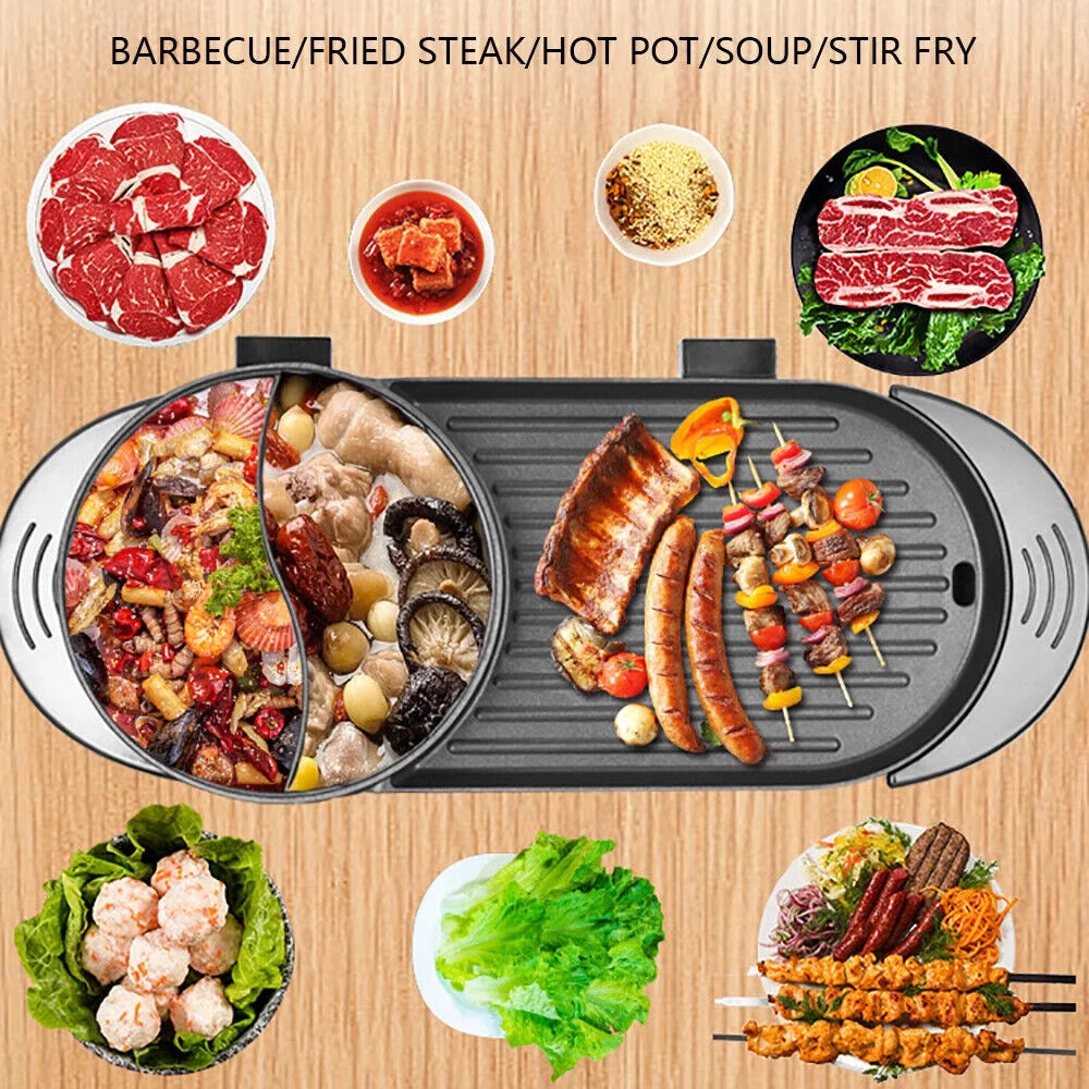 Electric Hot Pot Teppanyaki Non-Stick Barbecue Pan Grill 26.77in Black T19631