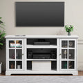 White Wood TV Stand with Glass Doors E985982
