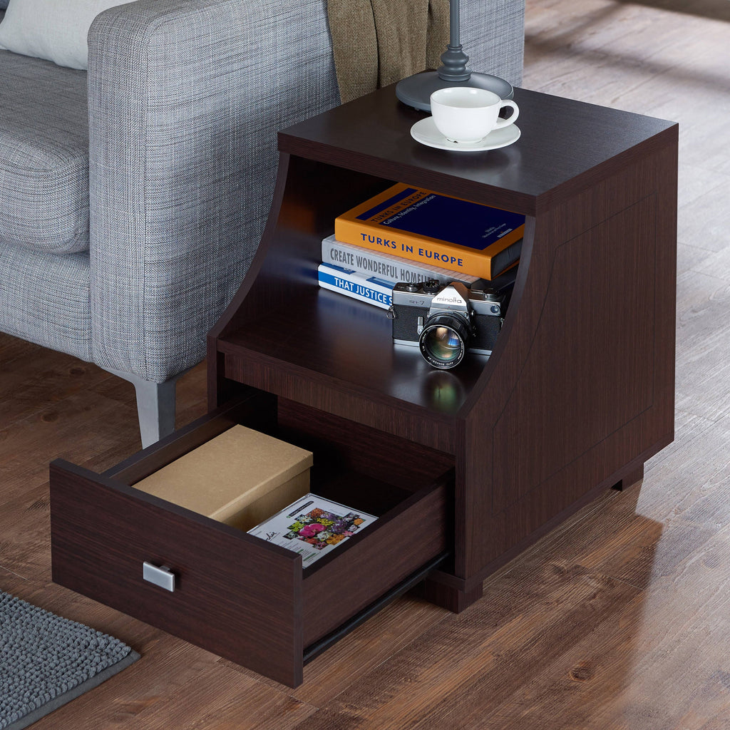 Modern Walnut 1-Drawer Storage End Table Y6547