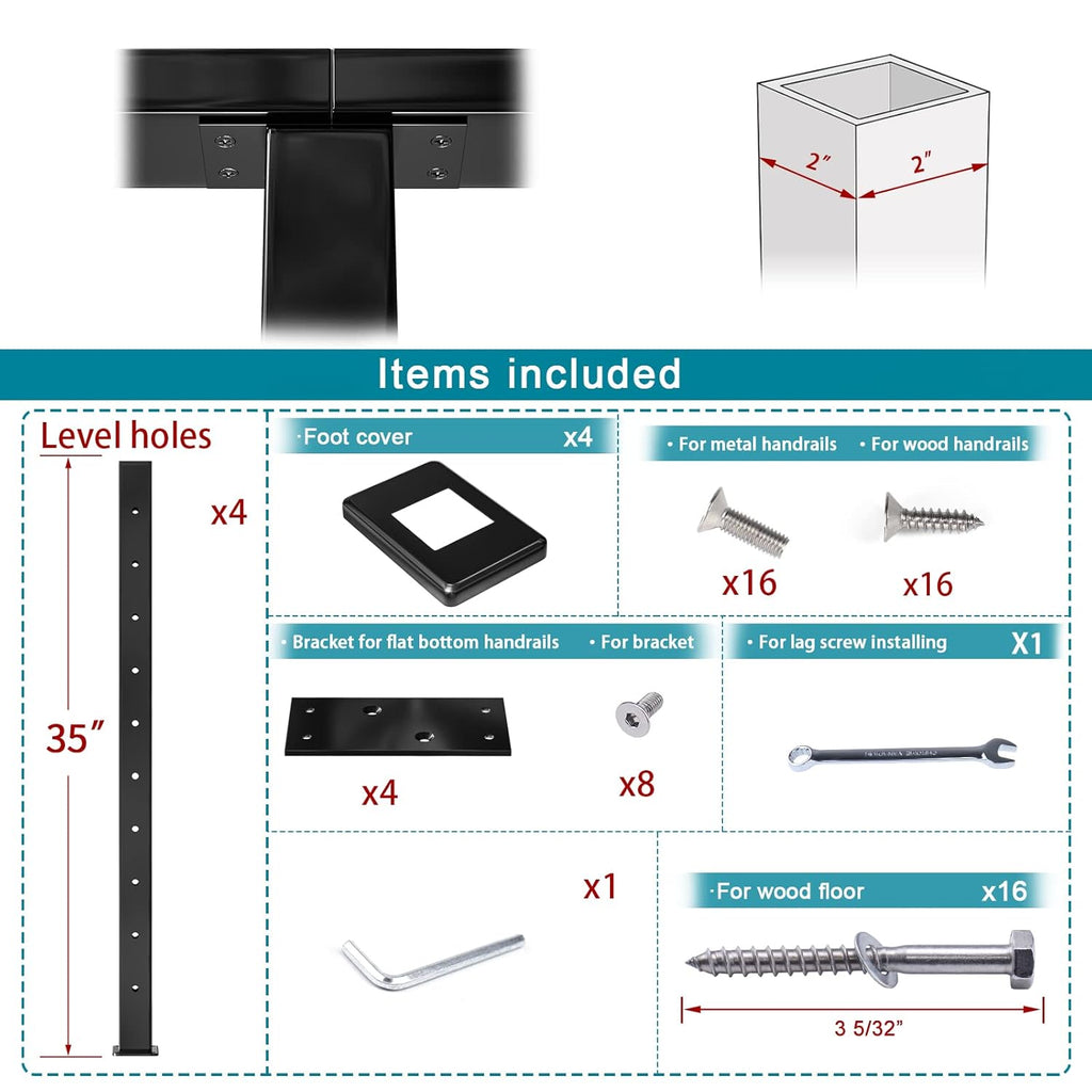 Black Square Stainless Steel Cable Railing Post 4Pack B17602