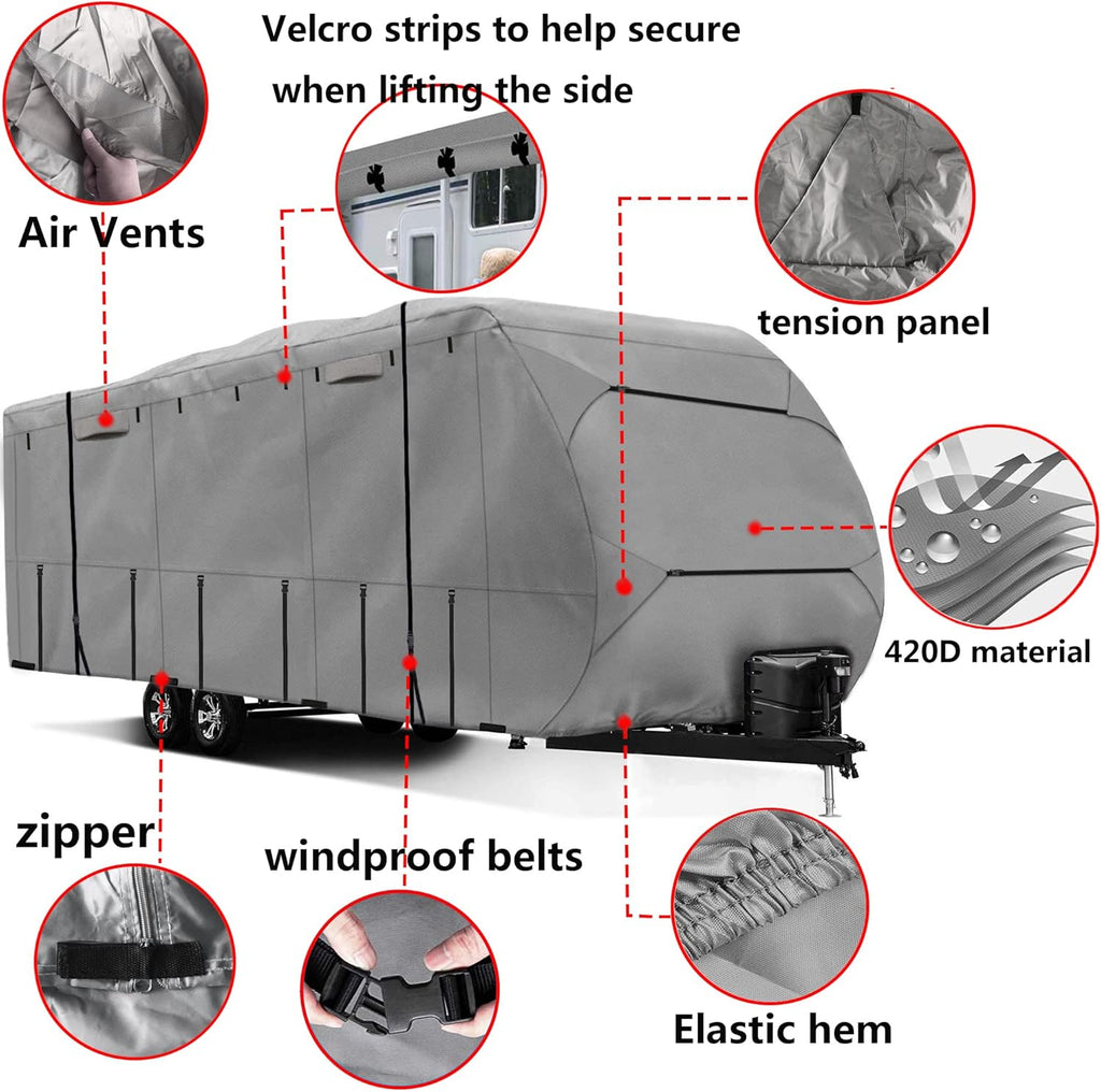 Waterproof Windproof 420D Heavy Duty Polyester Oxford RV Trailer Cover S2740