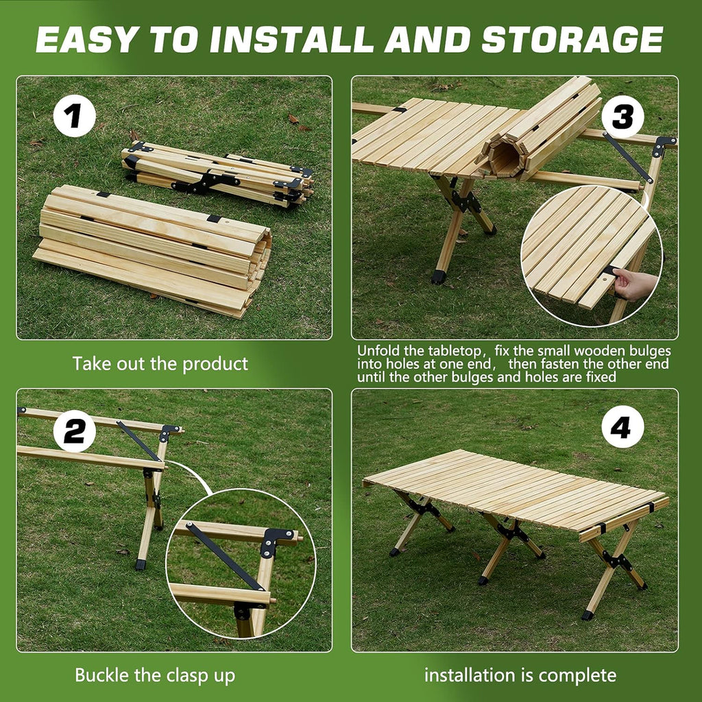 3ft Low Height Portable Folding Wooden Camping Table with Carry Bag E332844