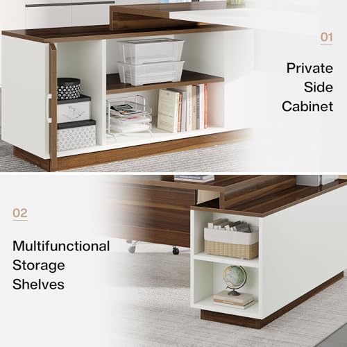 L-Shaped Executive Office Desk with Storage Cabinet and Shelves P923573