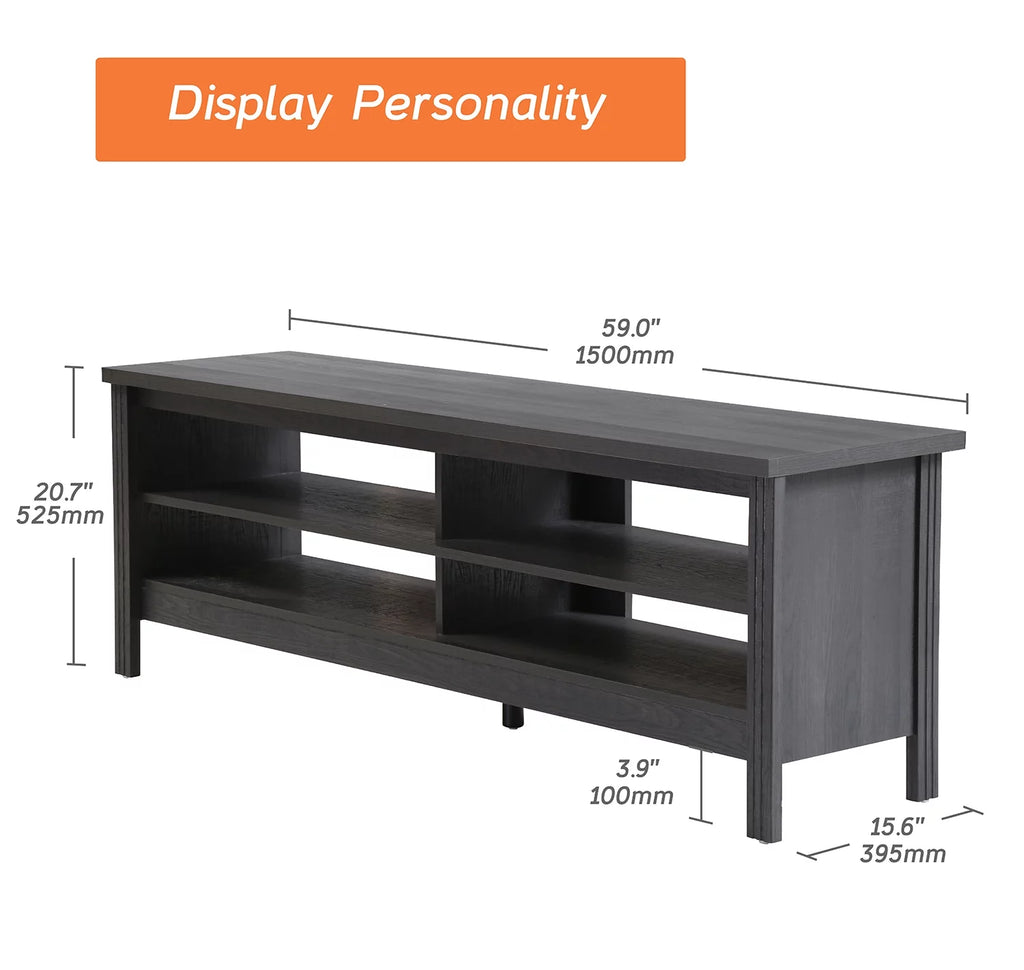 Black Wood TV Stand with 4 Cubby D25407