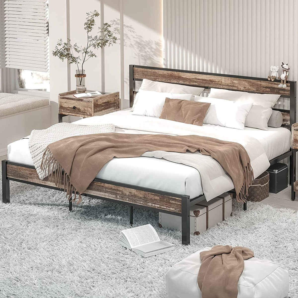 California King Rustic Brown Metal Bed Frame L5257