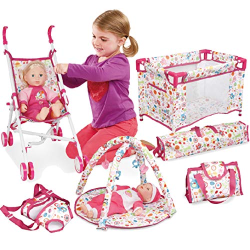 5-in-1 Baby Doll Stroller Nursery Playset with Play Mat, Playard, Carrier, and Travel Bag T925900