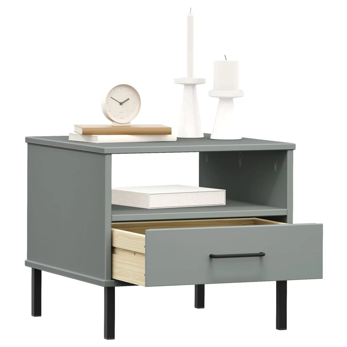 Pine Wood Bedside Cabinet with Storage Drawer and Open Compartment Q930833